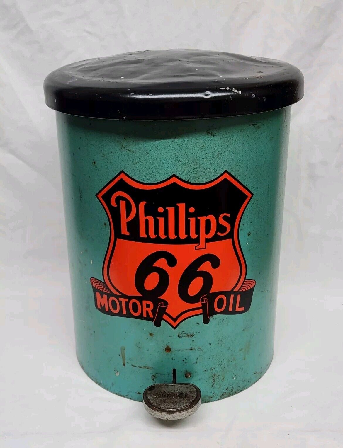 Vintage HARVELL PHILLIPS 66 Motor Oil Advertising Gas Station Trash Can Bathroom