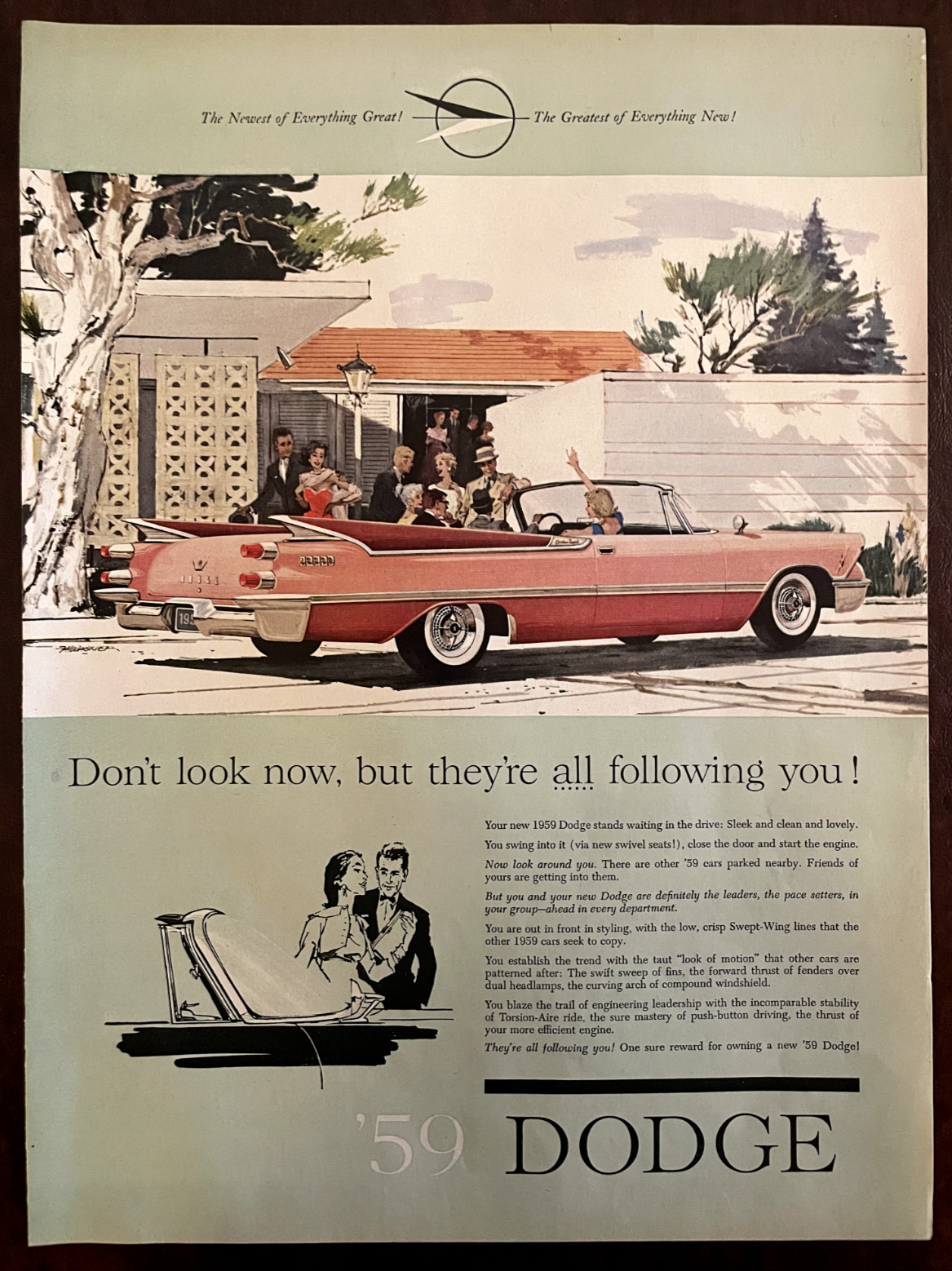 1958 \'59 DODGE Vintage Print Ad New Red Convertible Car