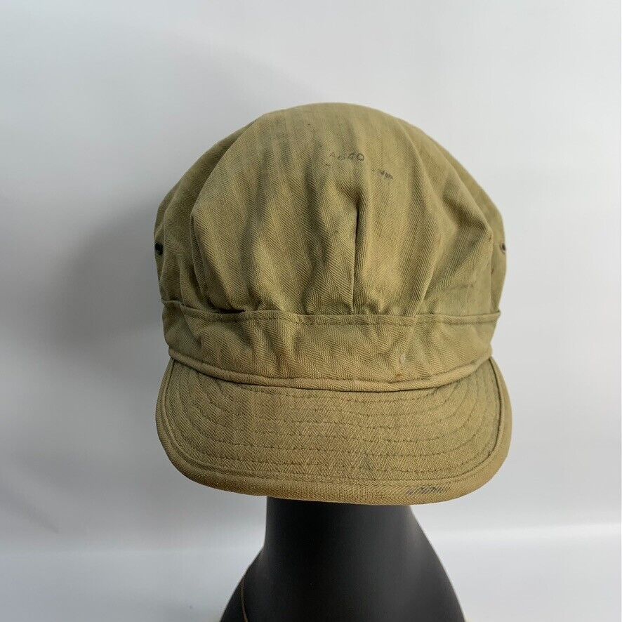 US Army WWII OD HBT Field Cap Combat Fatigue Hat Herringbone Twill Vintage 