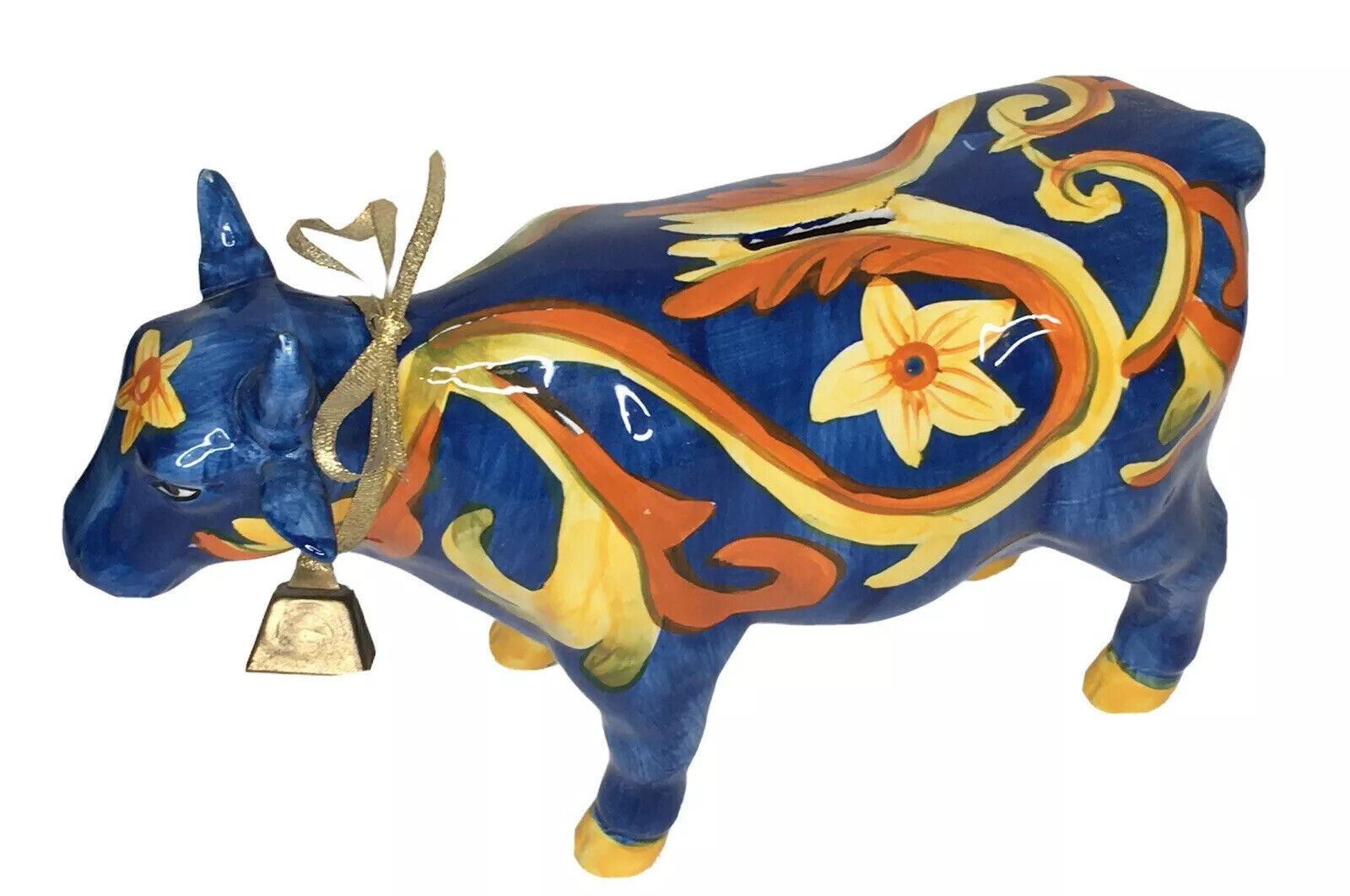 Cow Cattle Ceramic Art Design Colorful Coin Money Piggy Bank + Plug & Neck Bell