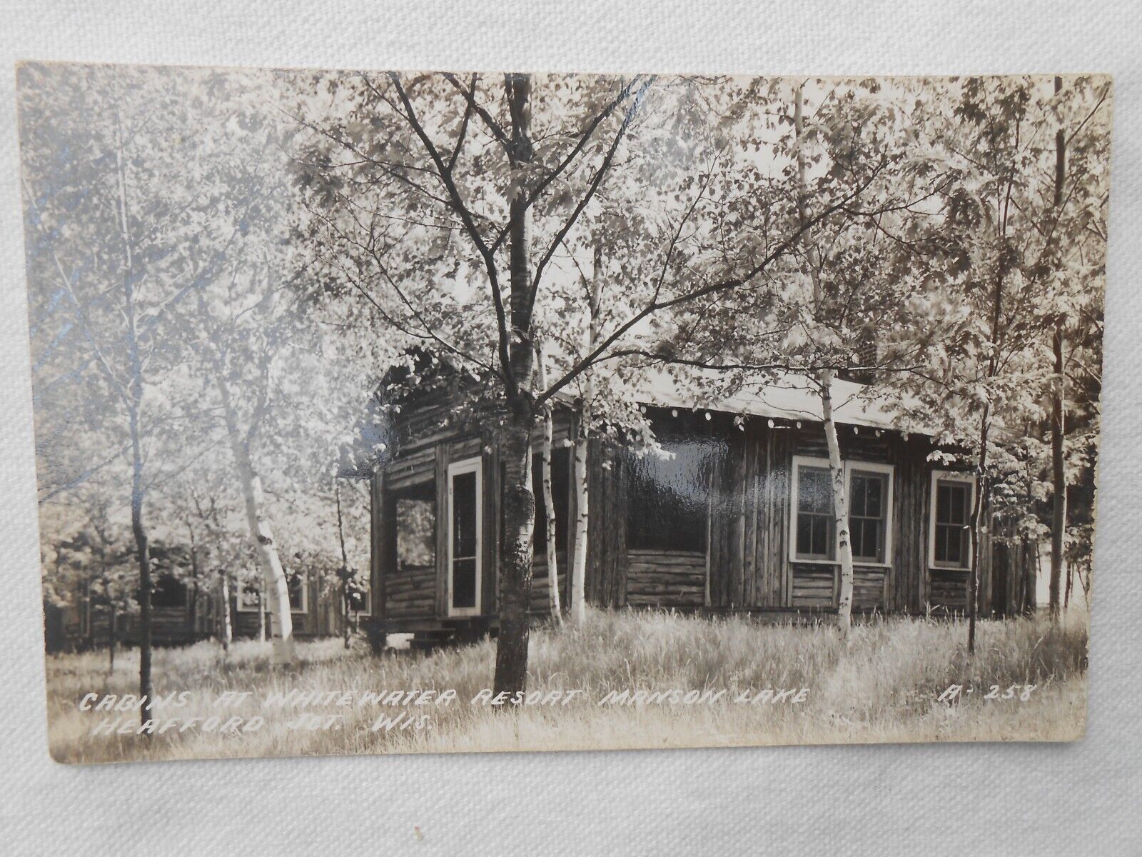 L.L. Cook Co Whitewater Resort Cabin RPPC Heafford Junction WI Manson Lake PC2D