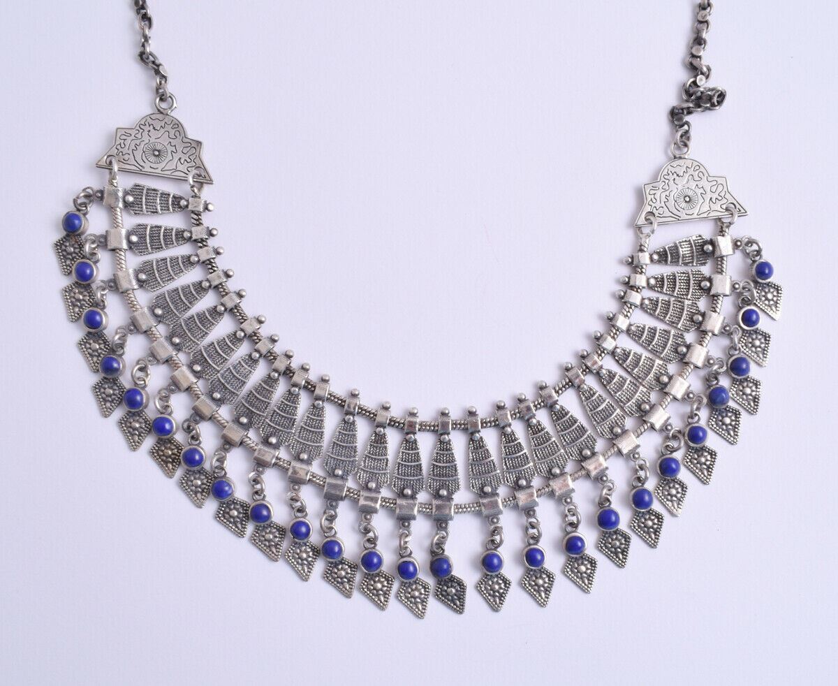 Unique handmade Ethnic Boho Tribal Sterling 925 Silver-Lapis lazuli Necklace