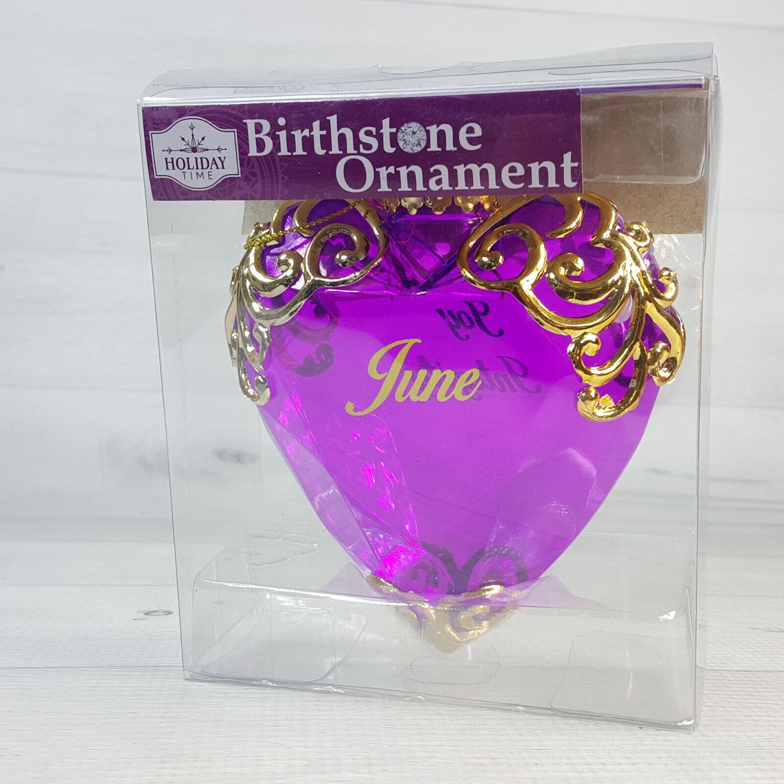 June Birthstone Heart Gold Scroll Ornament Purple Alexandrite Joy Integrity NEW