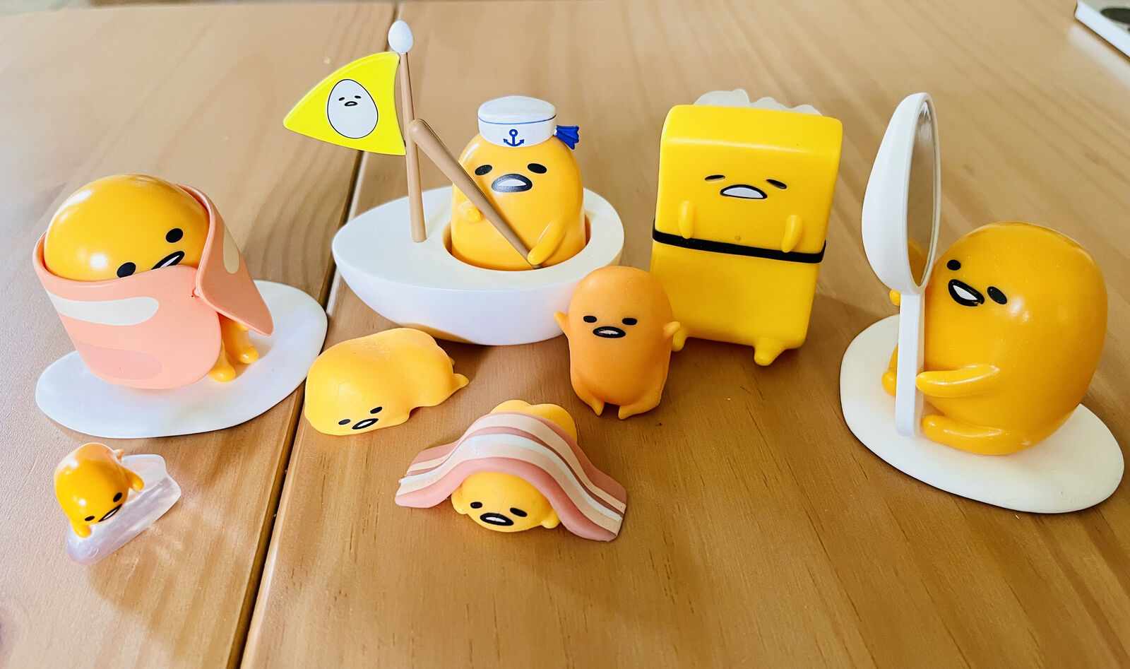 8 Cute Yellow Gudetama Figures Set - PVC Doll Toy Cake Toppers Collection Decor