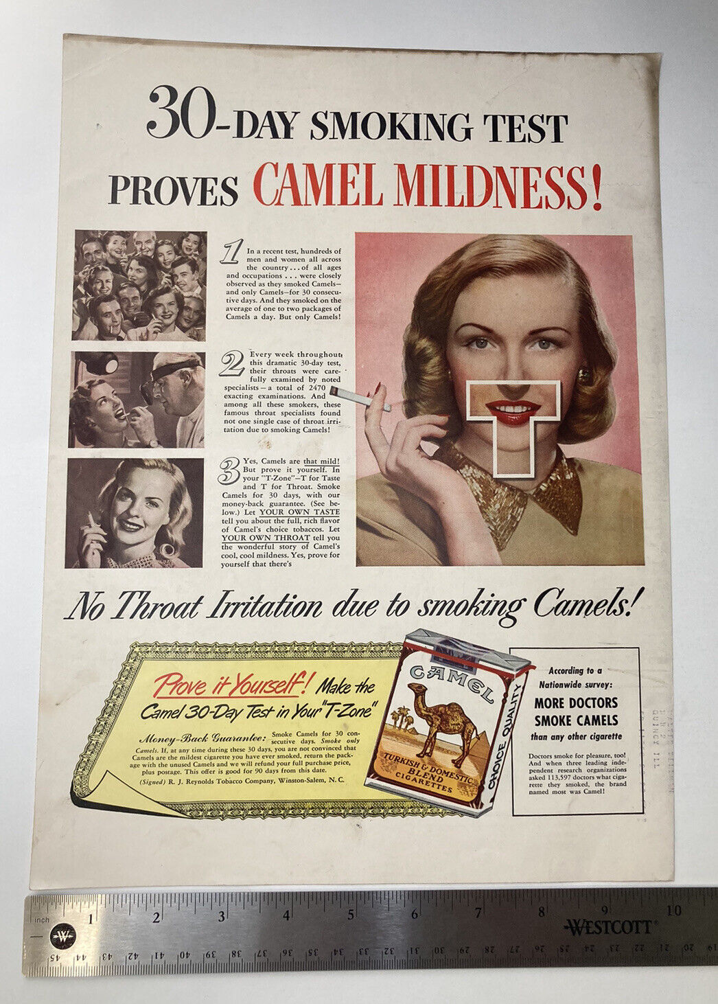 VINTAGE 1940s Camel Cigarette Print Ad ~ Doctors Smoke For Pleasure Too 10x14\