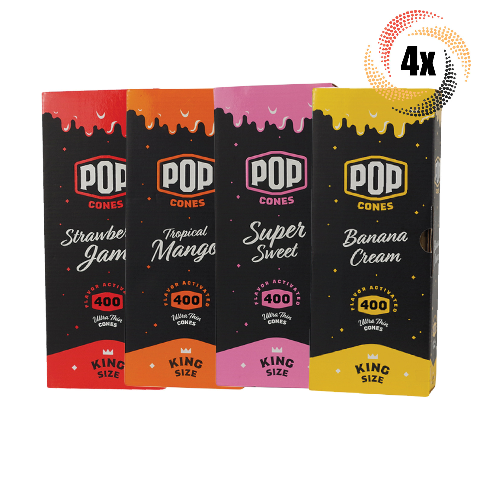 4x Boxes Pop Variety Cones | 400 Cones Each | King Size | Mix & Match Flavors