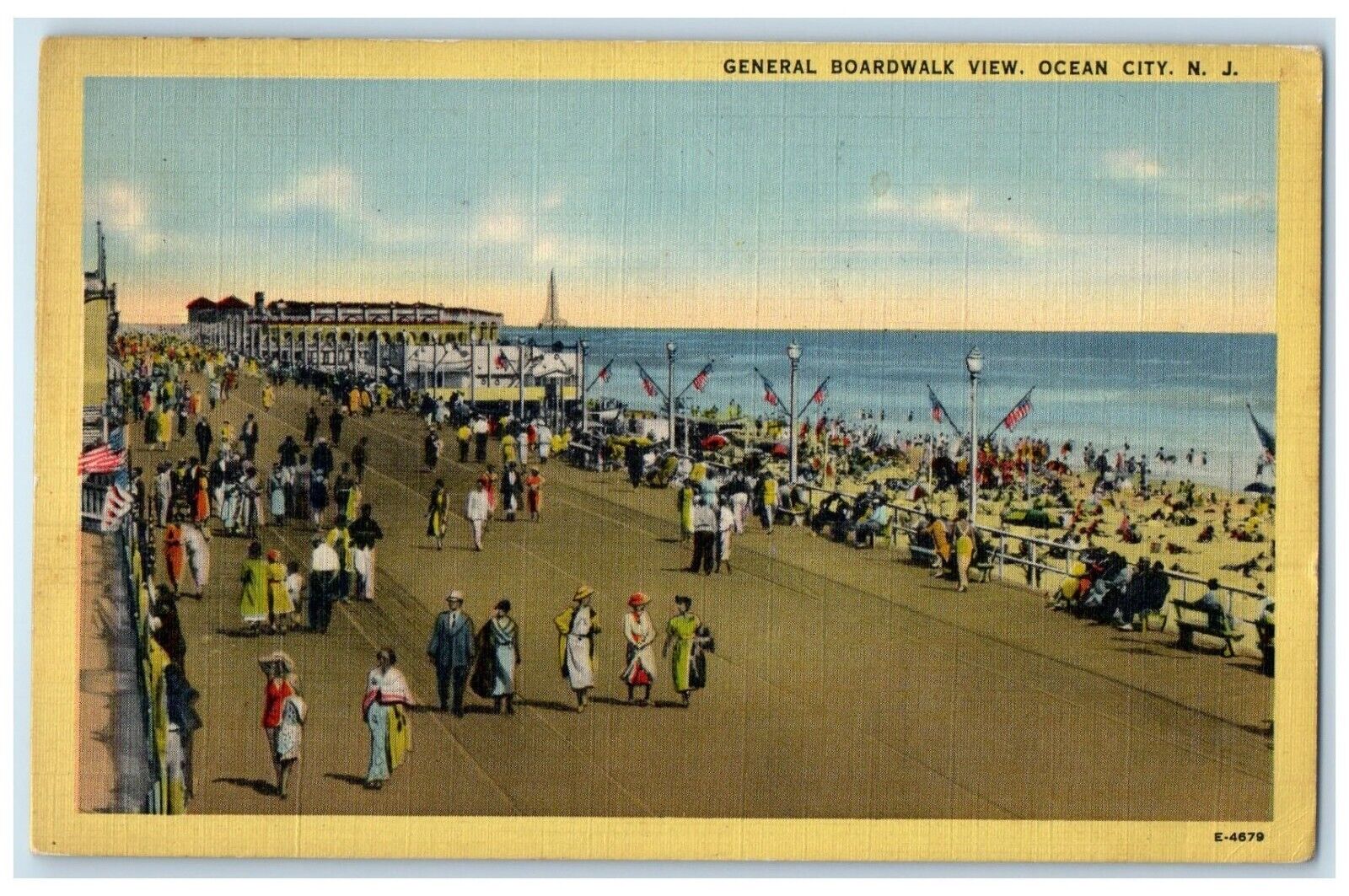 1941 General Boardwalk View Ocean City New Jersey NJ, Beach Scene Postcard