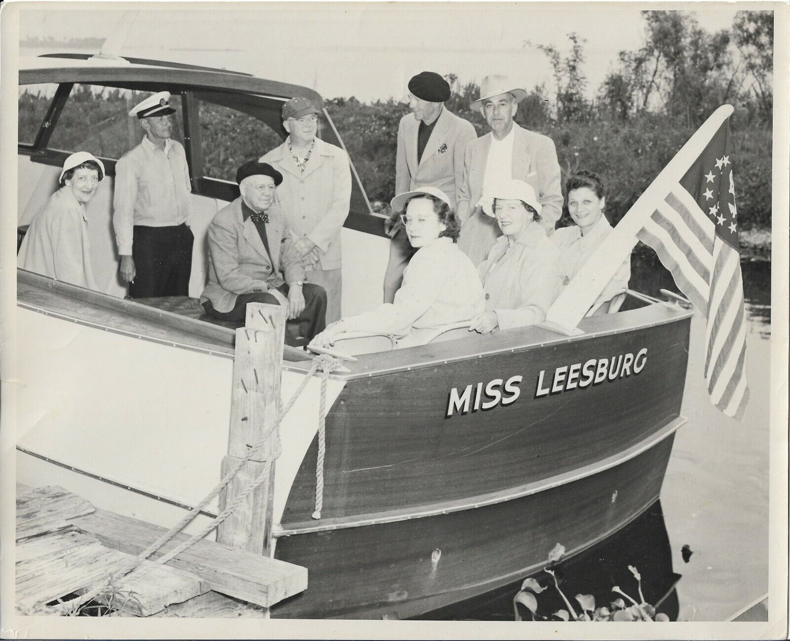 Boat Photograph Miss Leesburg 1950s Vintage Fashion Boating Travel Tour 8x10