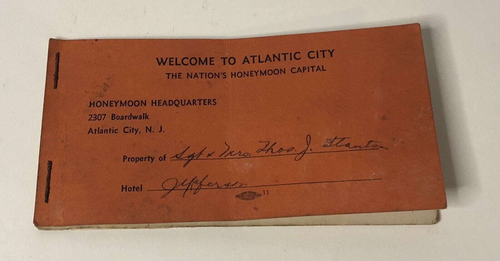 VINTAGE 1945 WELCOME TO ATLANTIC CITY HONEYMOON COUPON BOOK FOR NEWLYWEDS