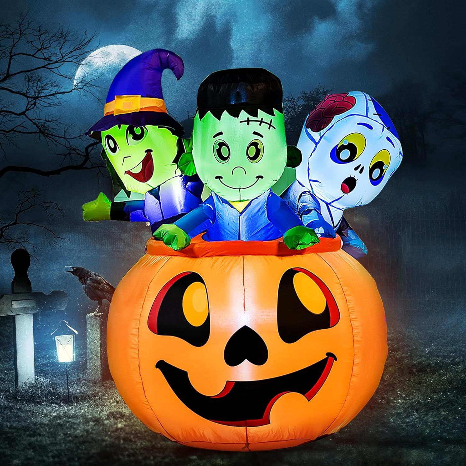 Joiedomi 5 FT Tall Halloween Inflatable Three Characters on Pumpkin Inflatable Y