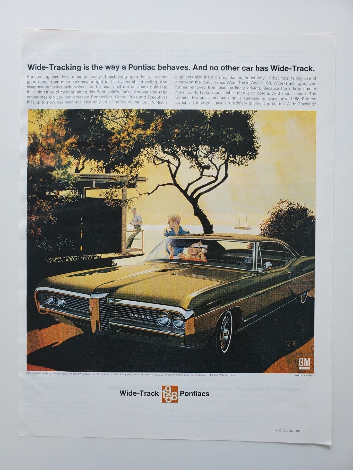 Pontiac Bonneville Car General Motors Lake Sail Boat 1967 Vintage Print Ad