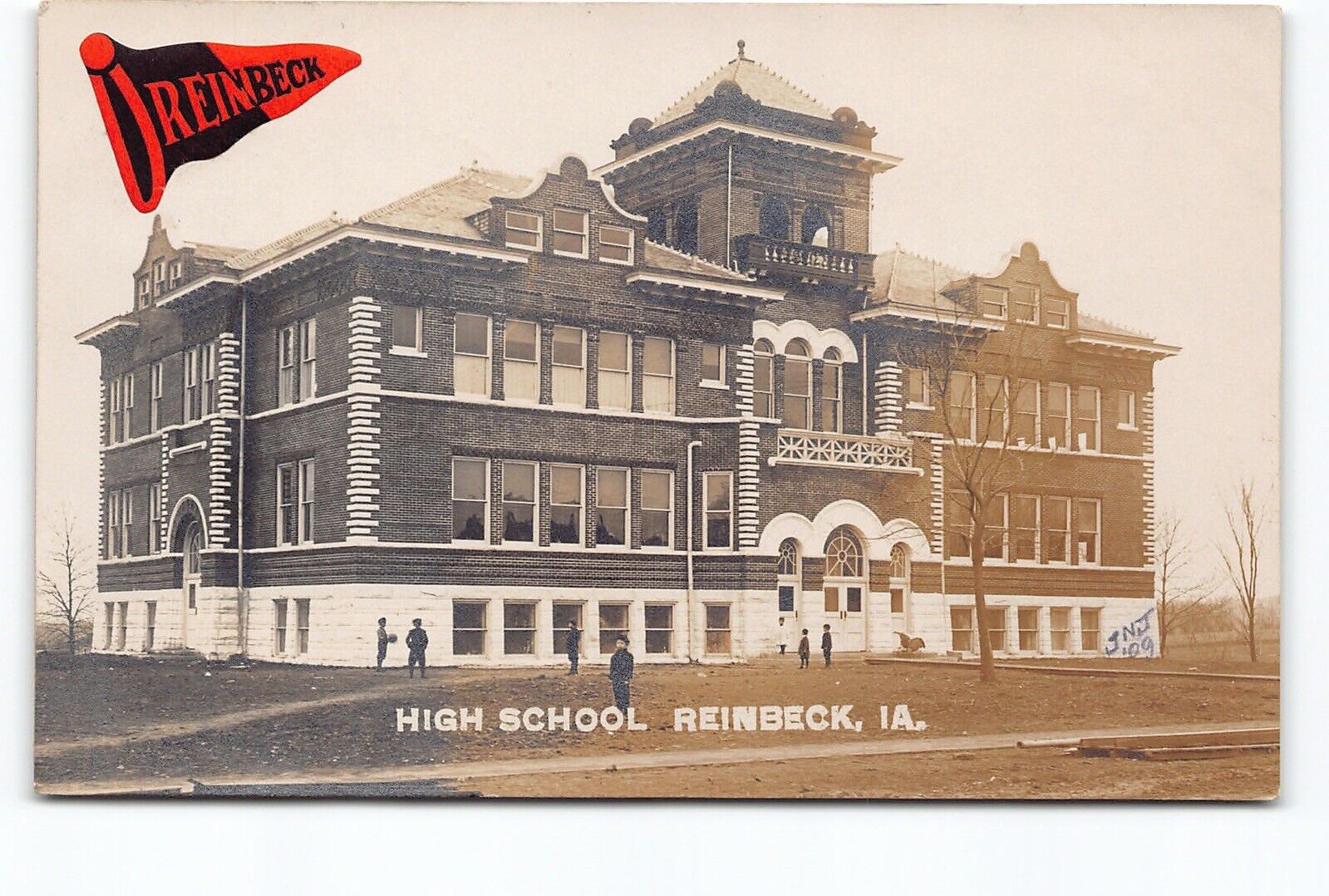 Reinbeck High School Iowa IA Pennant Sticker Children RPPC Postcard Vtg 1909