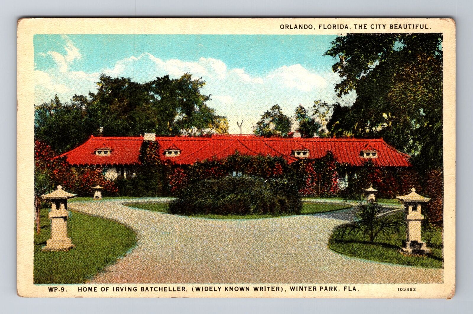 Winter Park FL-Florida, Home of Irving Batcheller, Antique Vintage Postcard