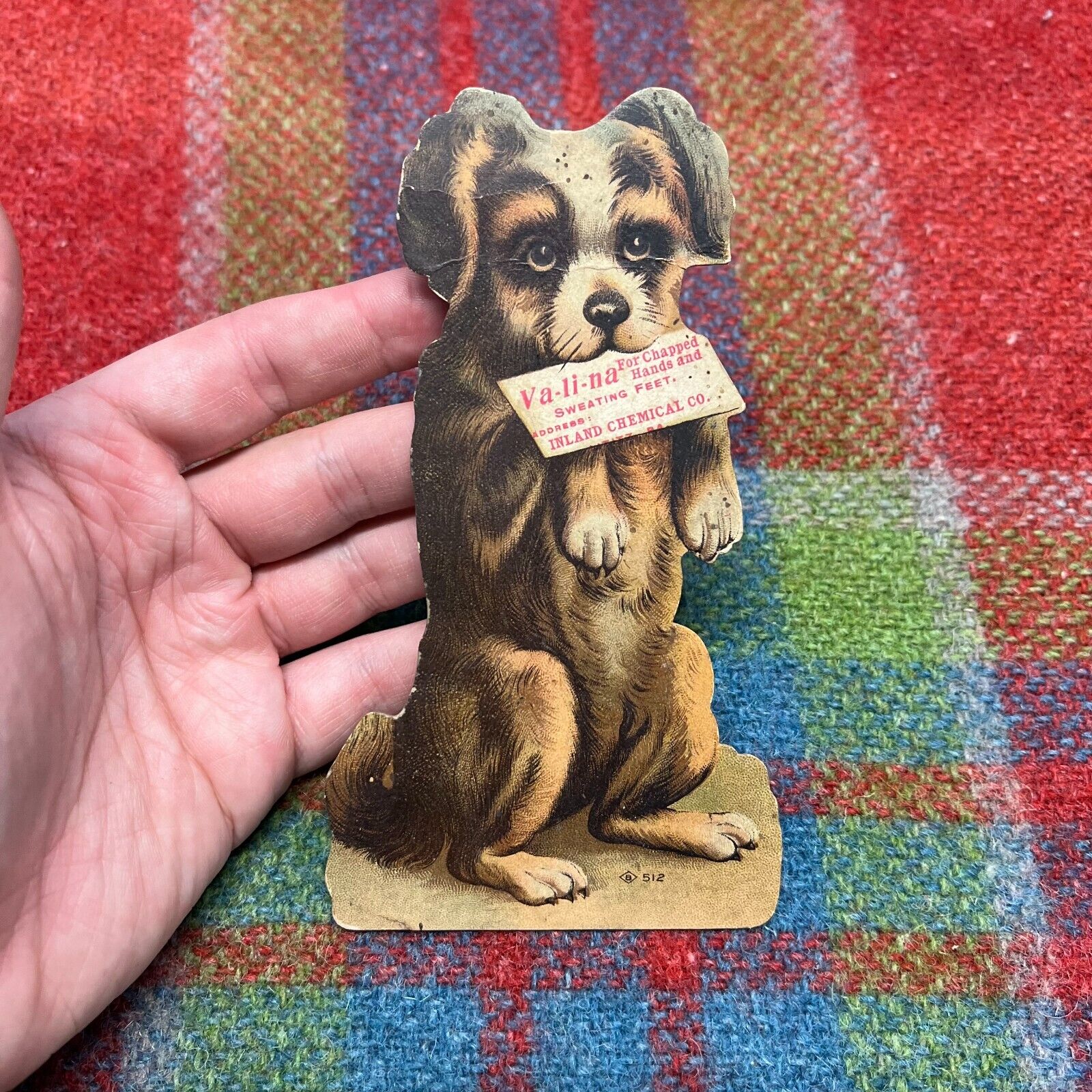 Vintage Inland Chemical Co Puppy Dog Stand Up Die Cut Victorian Trade Card