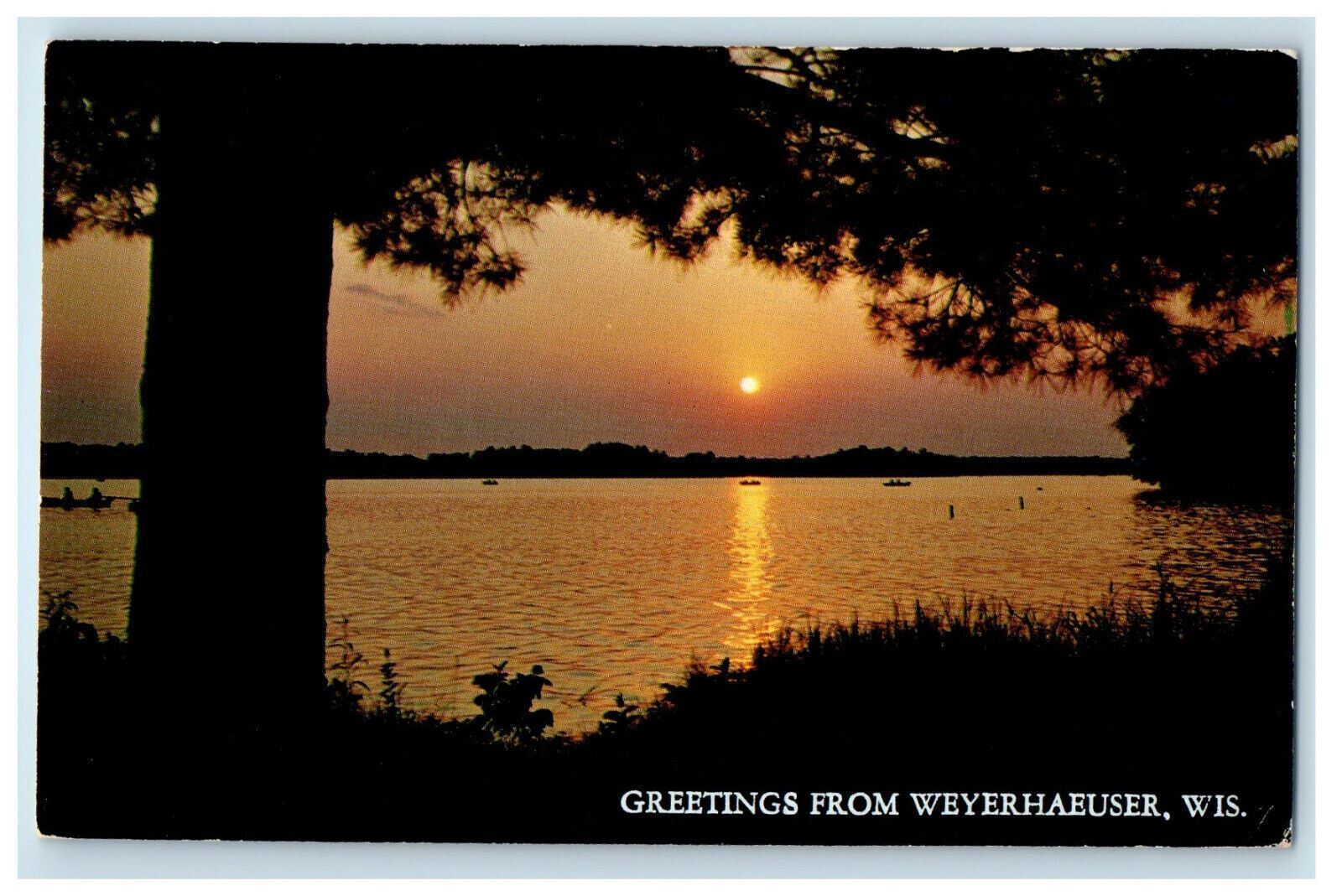 c1960s Sunset View, Greetings from Weyerhaeuser Wisconsin WI Vintage Postcard