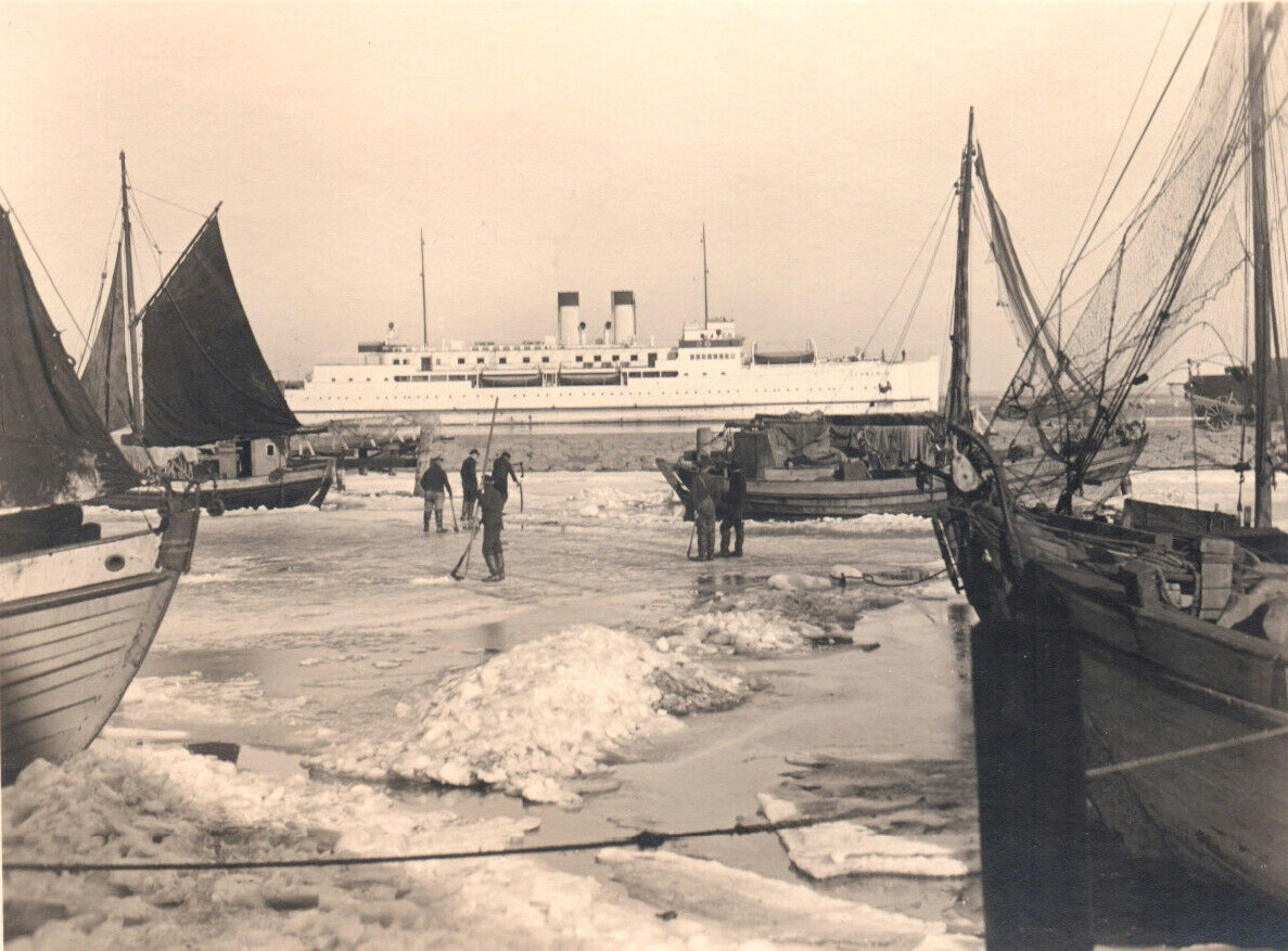 SS Schwerin Car Ferry Ship Ice Bound German RPPC Real Photo Postcard