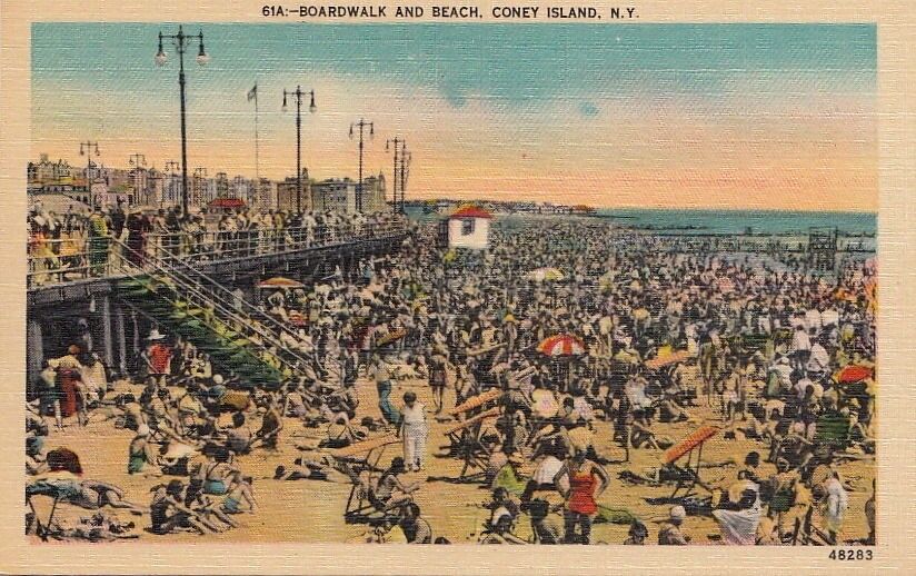  Postcard Boardwalk and Beach Coney Island NY 