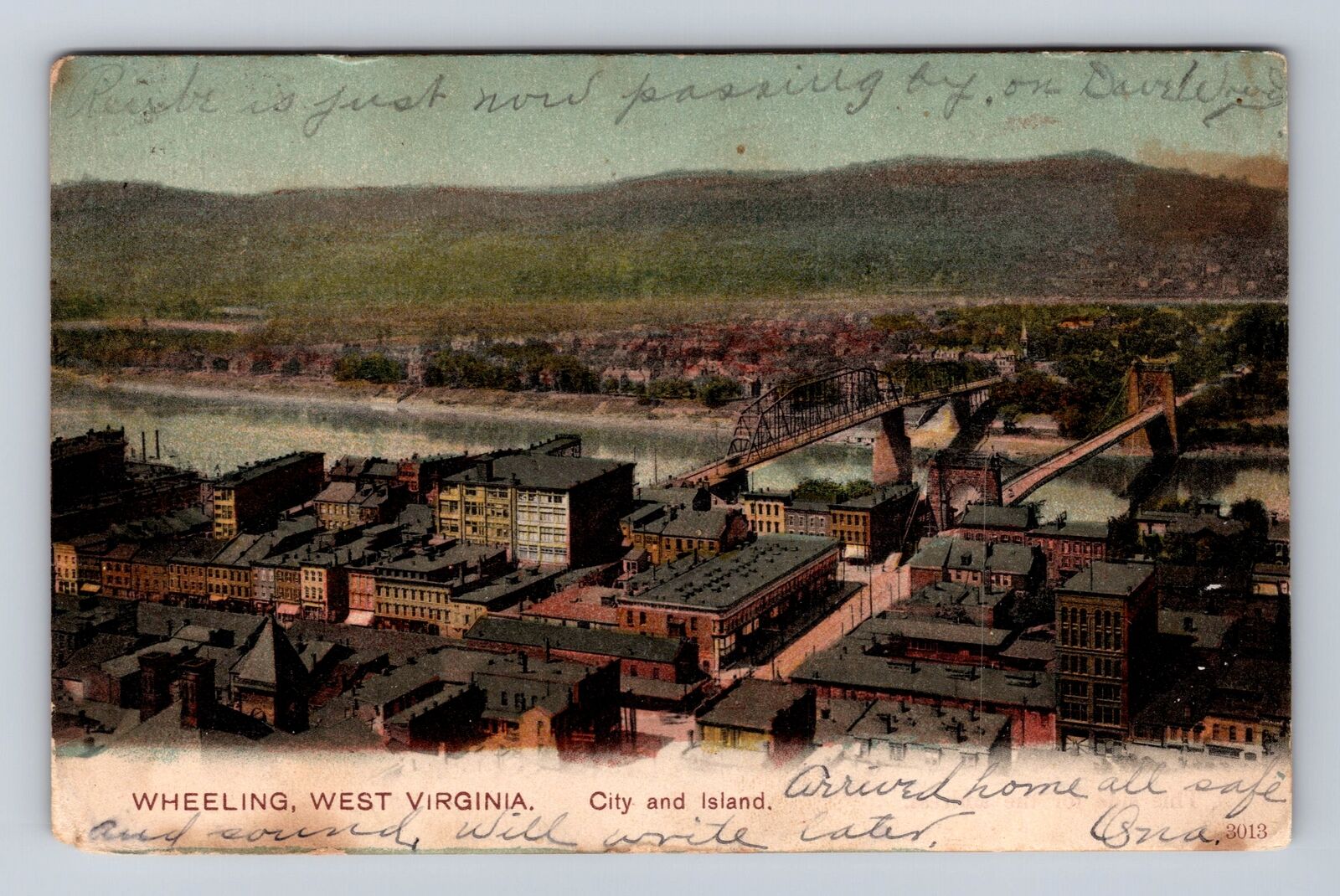 Wheeling WV-West Virginia, City And Island, Antique, Vintage c1907 Postcard