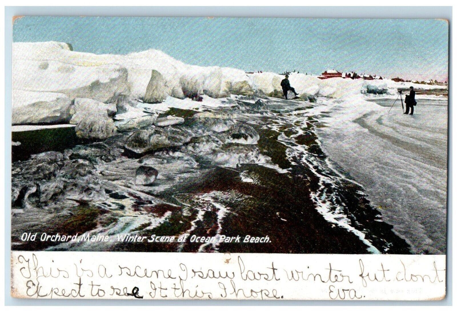 c1905 Winter Scene Of Ocean Park Beach Old Orchard Maine ME Antique Postcard