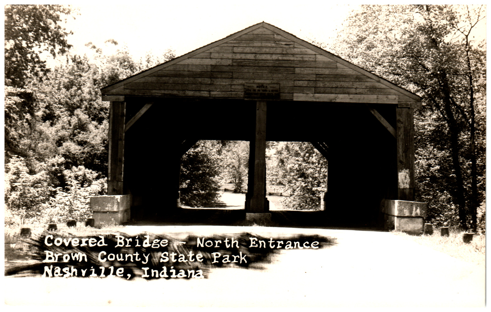 Postcard RPPC Covered Bridge Brown County State Park Nashville, IN North Entranc