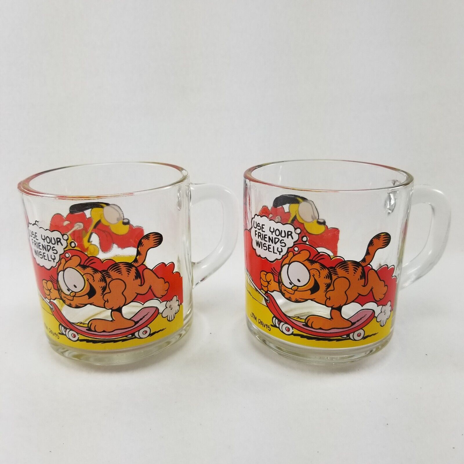 Garfield Oddie Glass Mug (2) Vtg 1978 Mcdonalds Use Your Friends Wisely  Cup Set