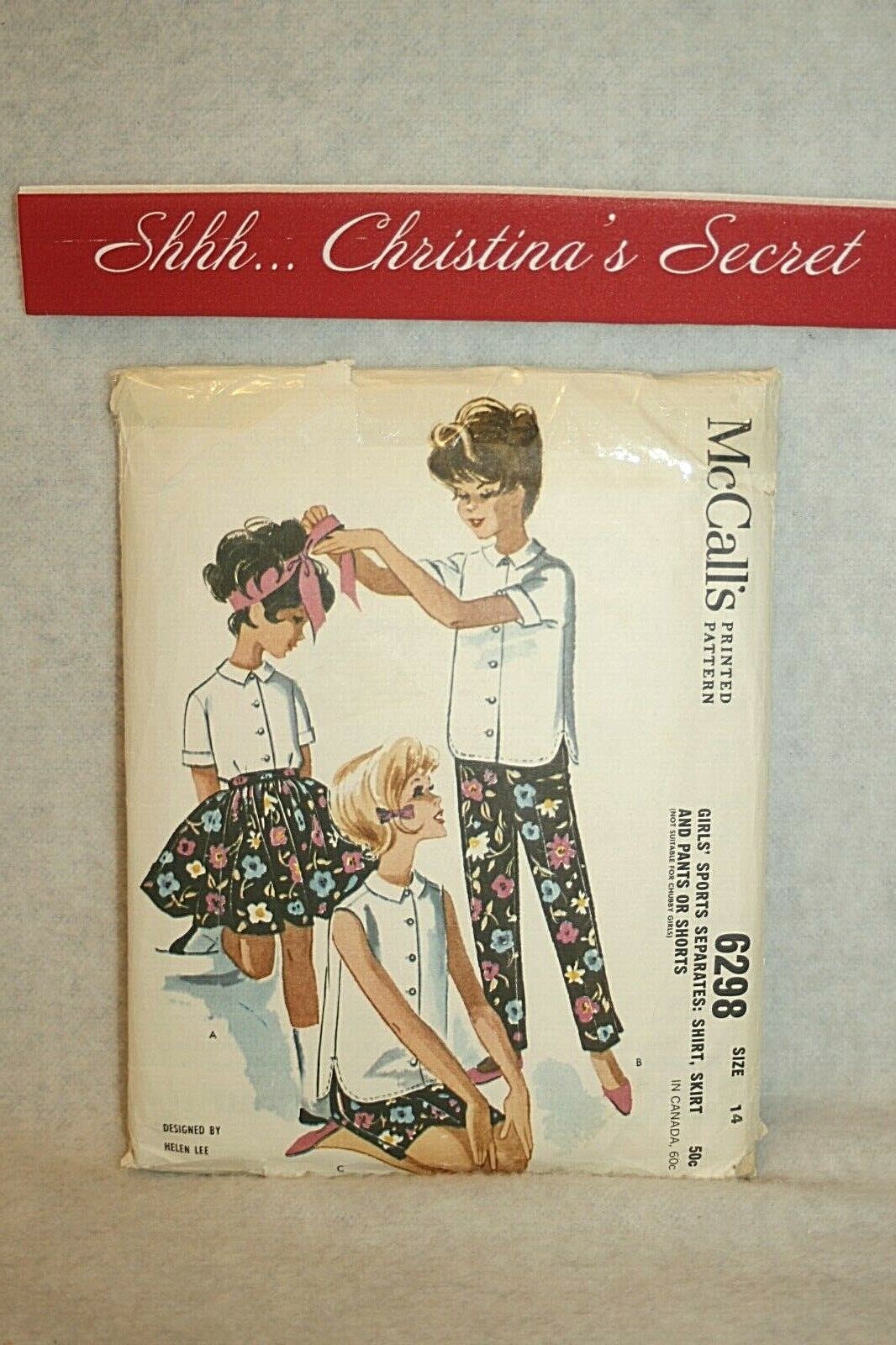 VINTAGE 1960 McCALLS 6298 Girls Shirt Skirt Pants Shorts Sewing Pattern Sz 14