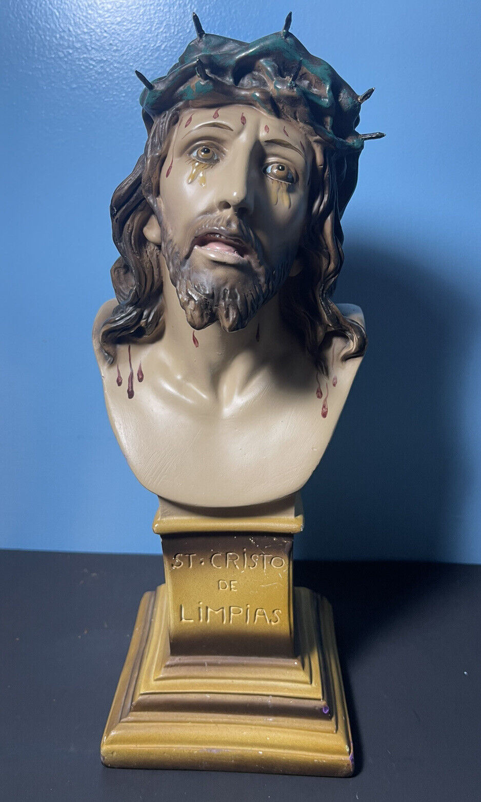 St. Cristo De Limpias Bust Crucified Christ Columbia Statuary Italy Chalkware 13