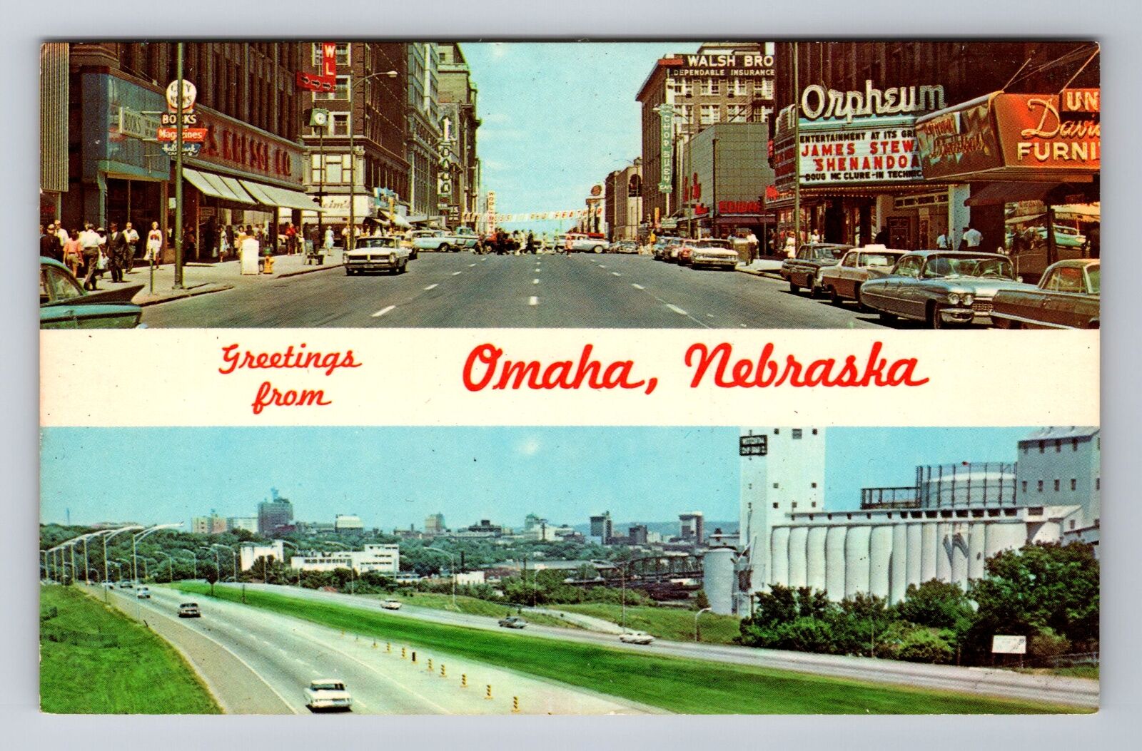 Omaha NE-Nebraska Greetings 16th St Shopping District 60's Cars Vintage Postcard
