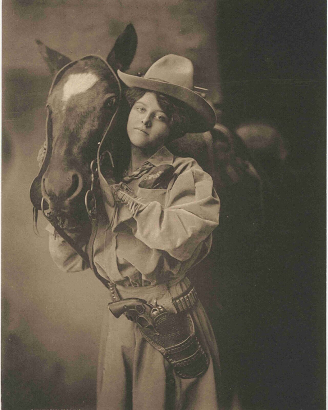 Old West 1 Cowgirl posing with horse Vintage Old Photo 8 x 10  Reprint