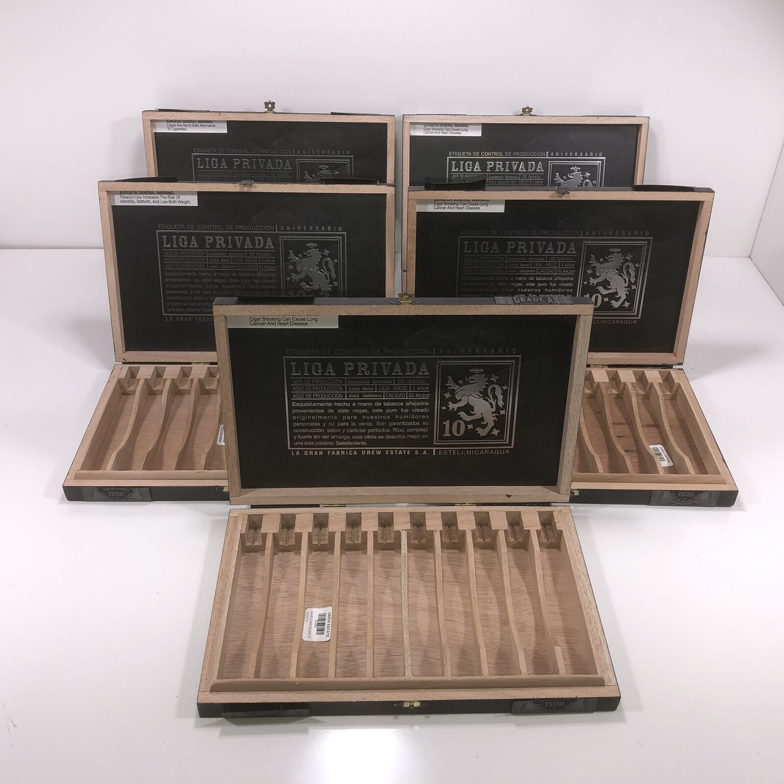 Lot of 10 Liga Privada 10th Anniversary Empty Wooden Cigar Boxes (J)
