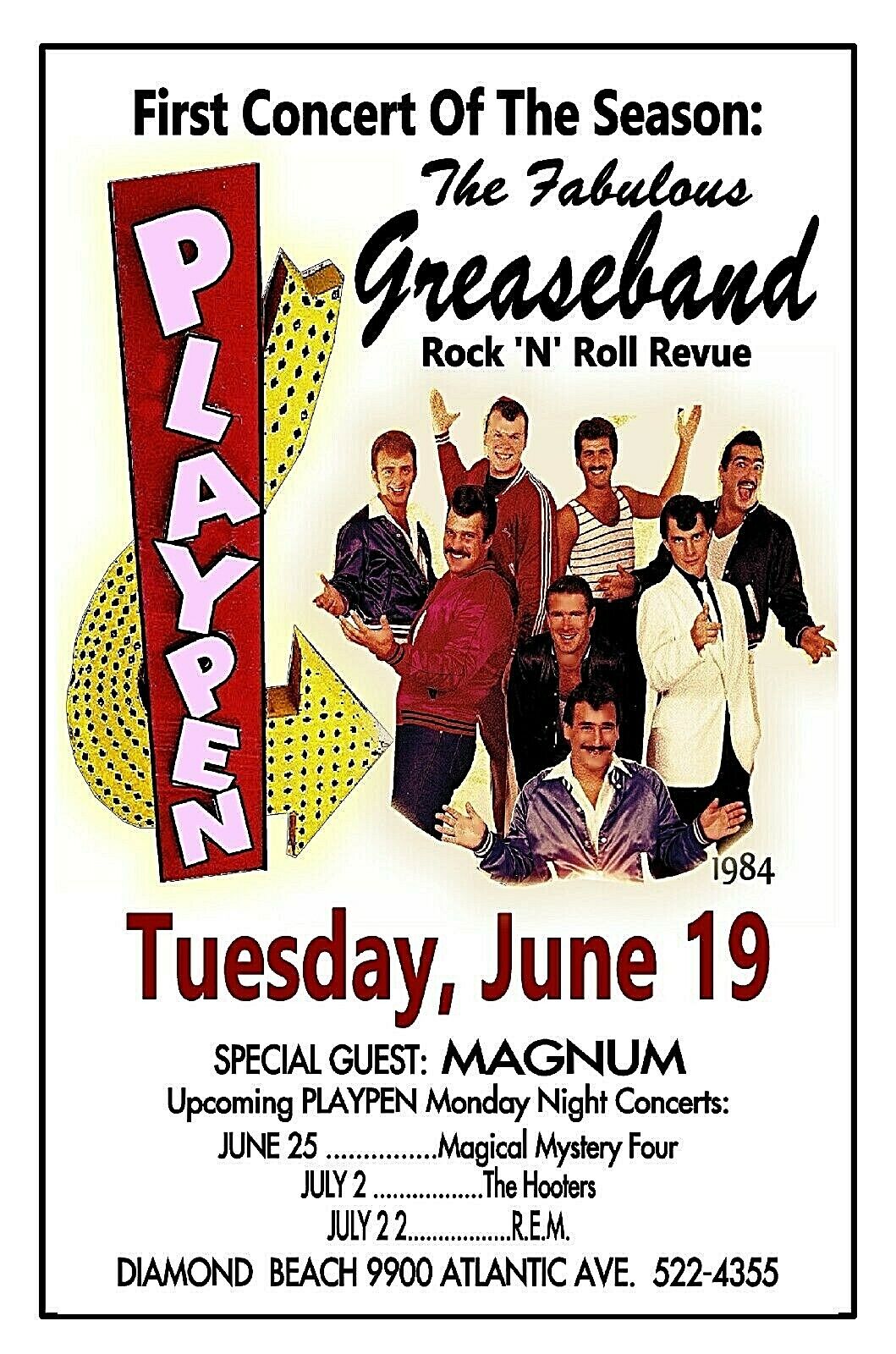 THE GREASEBAND 1984 THE PLAYPEN Diamond Beach NJ POSTER/SIGN