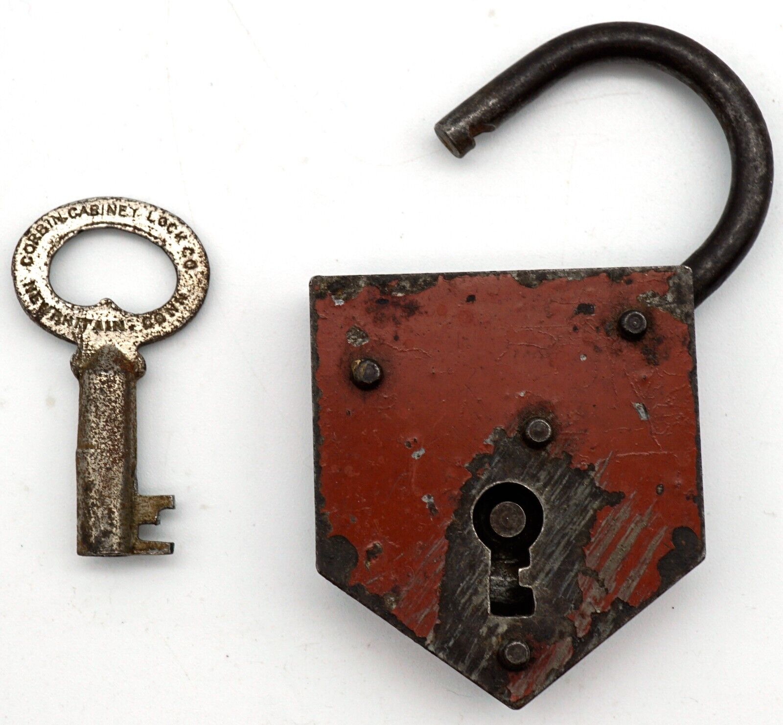 Old 5-Sided Padlock & Key Corbin Cabinet Lock Co. New Britain Conn. ~ Works
