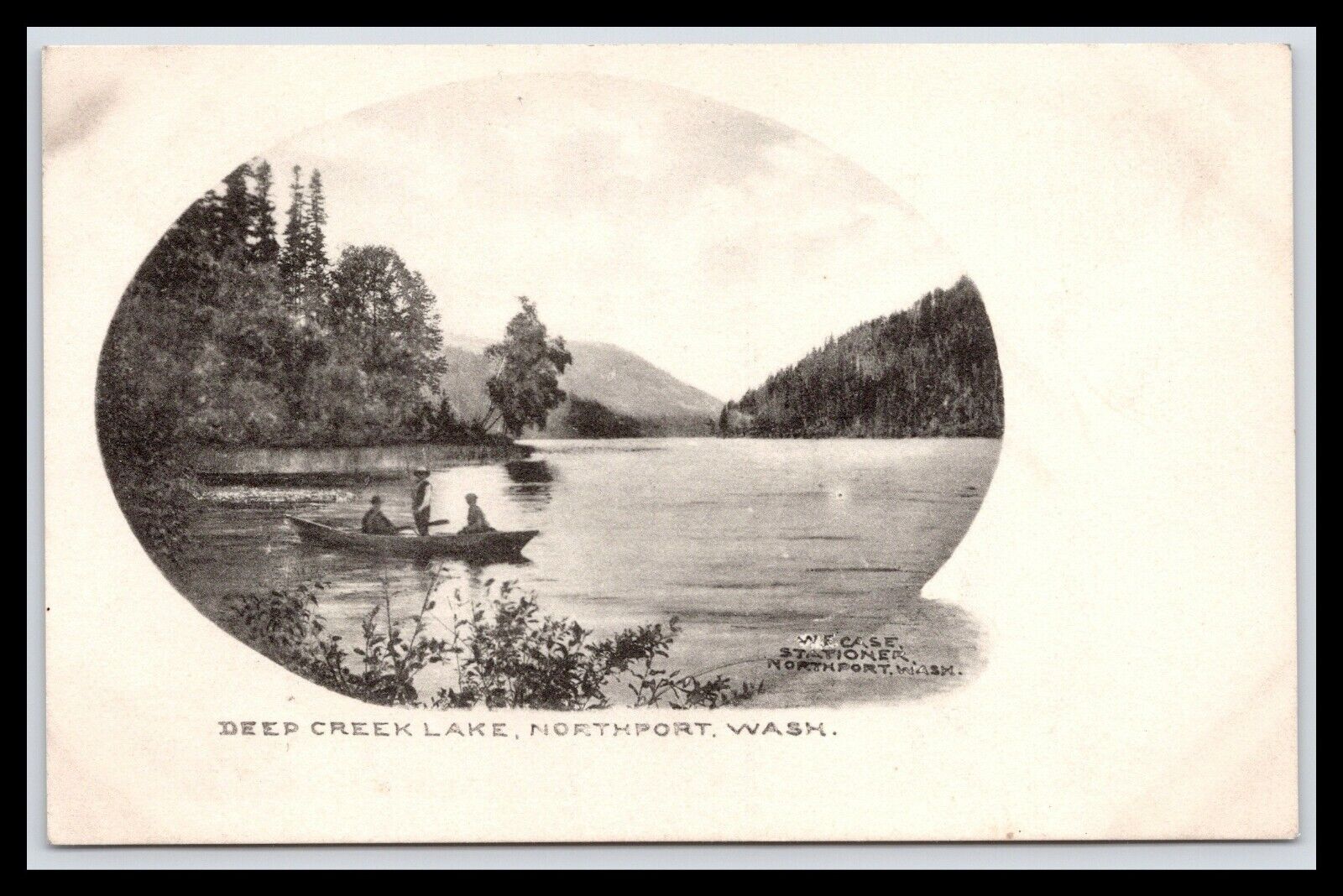 Vignette, DEEP CREEK LAKE, NORTHPORT WASHINGTON, Boating, Mountains, W.E. Case
