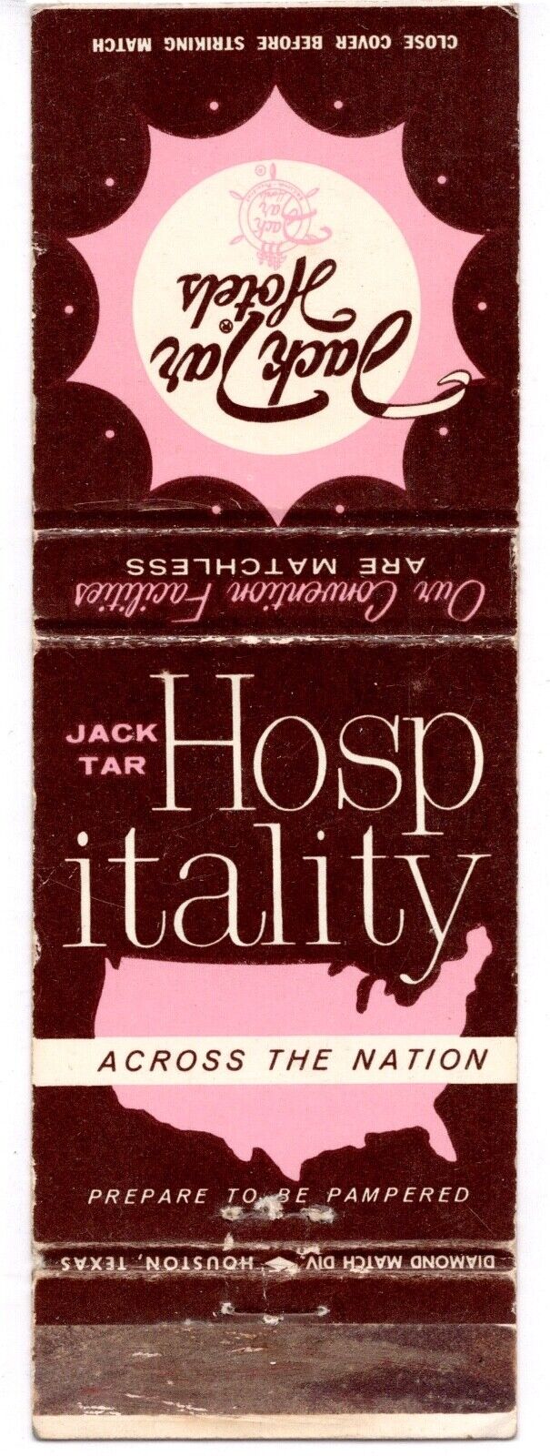 c1950s~Jack Tar Hotels~Retro Advertising~Texas~NC~FL~CA~Vintage Matchbook Cover