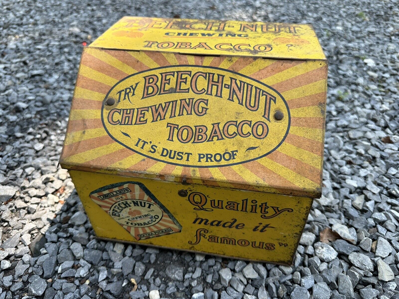 Vintage Beech Nut Chewing Tobacco Store Counter Display Advertising Tin