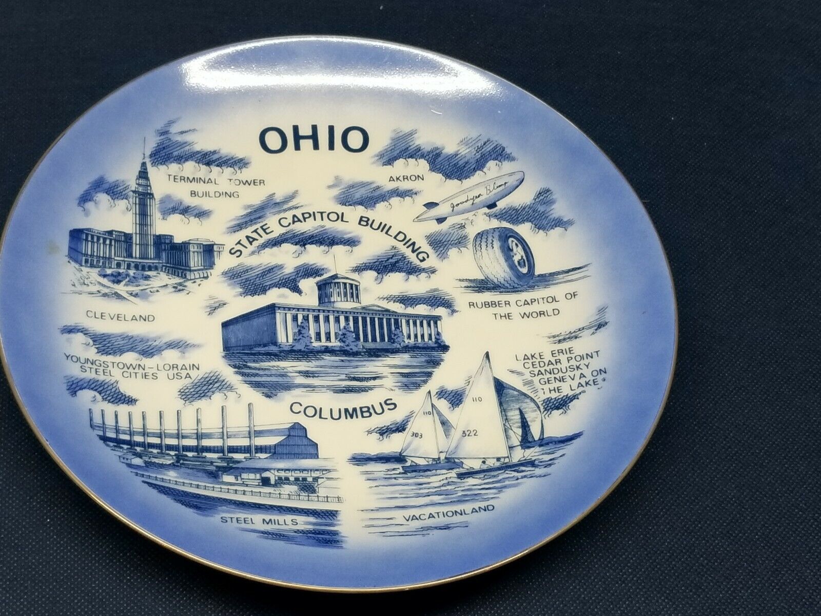 Vintage Collector's Plate Of The State Of Ohio Includes Popular Landmarks. JAPAN