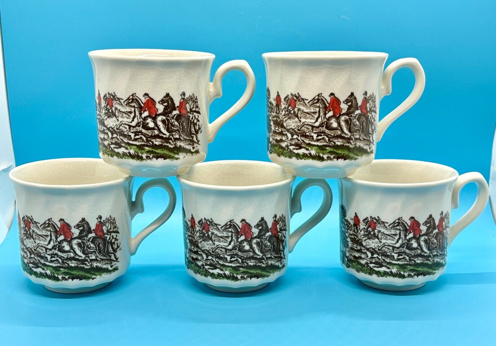 Vintage Lot Of 5 Fox Hunt Tea Cups Georgian Collection – England – EUC