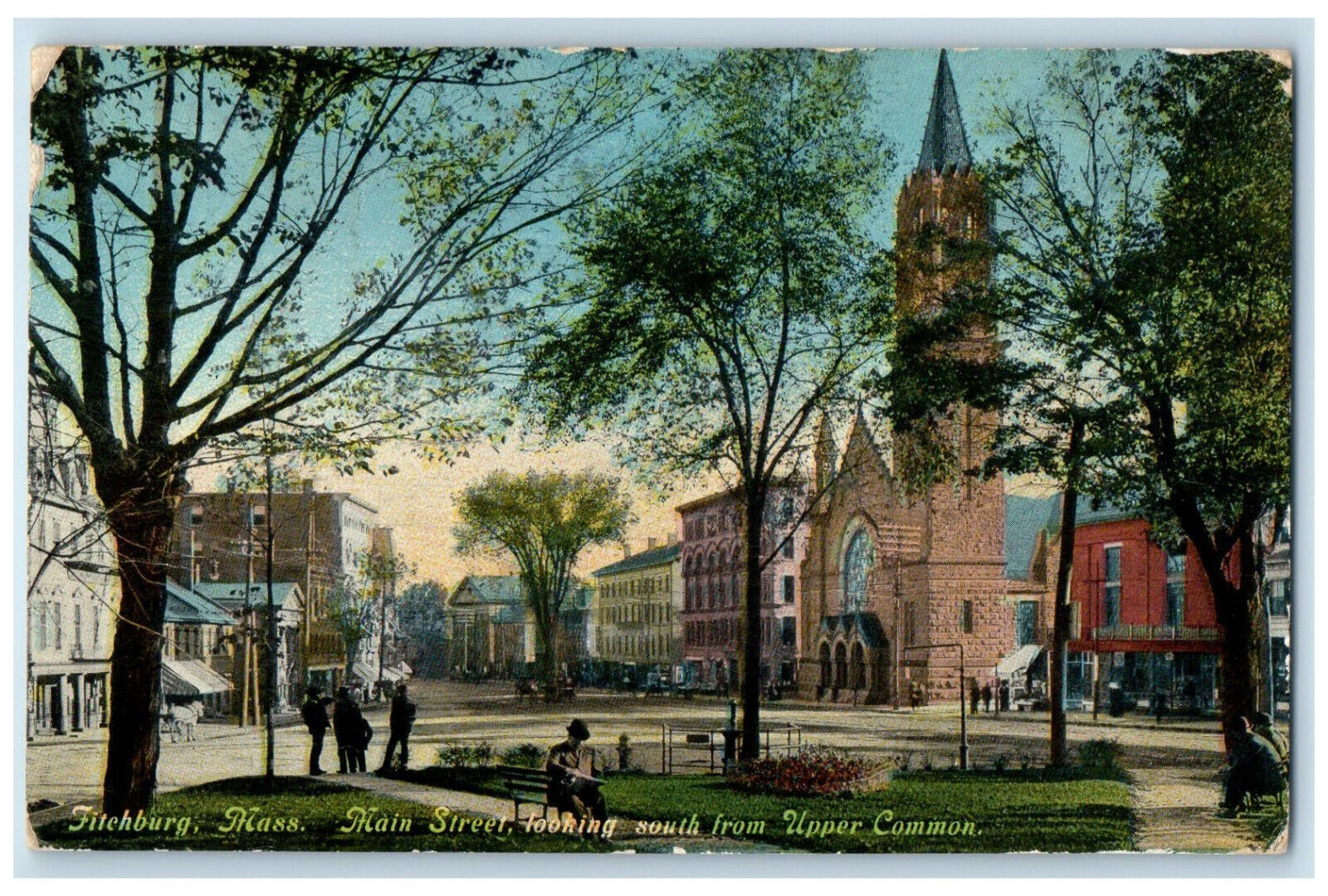 1910 Main Street Looking South from Upper Common Fitchburg MA Postcard