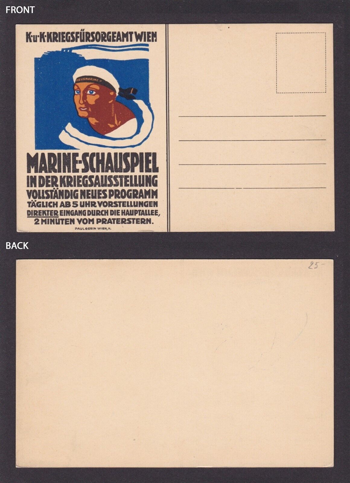 AUSTRIA, Postcard, Marine plays in the War Exhibition, Propaganda, WWI