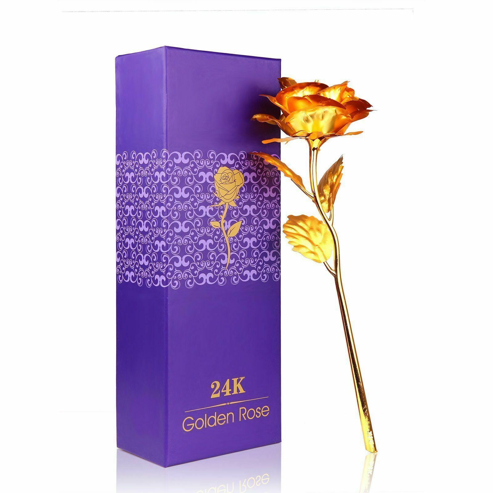 24k Gold Plated Golden Rose Flowers Anniversary Mothers Day Girlfriend Gift