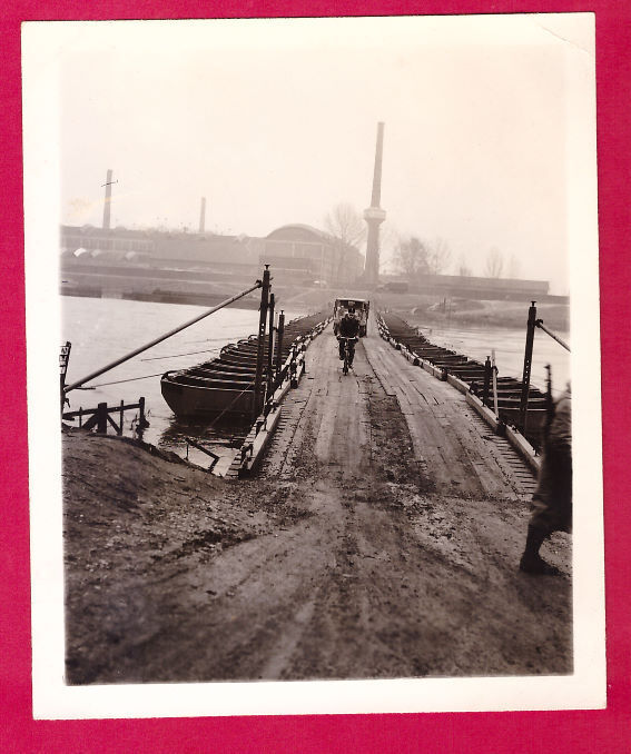 1944 Louvain Belgium Pontoon Bridge Original 4x5 Photo