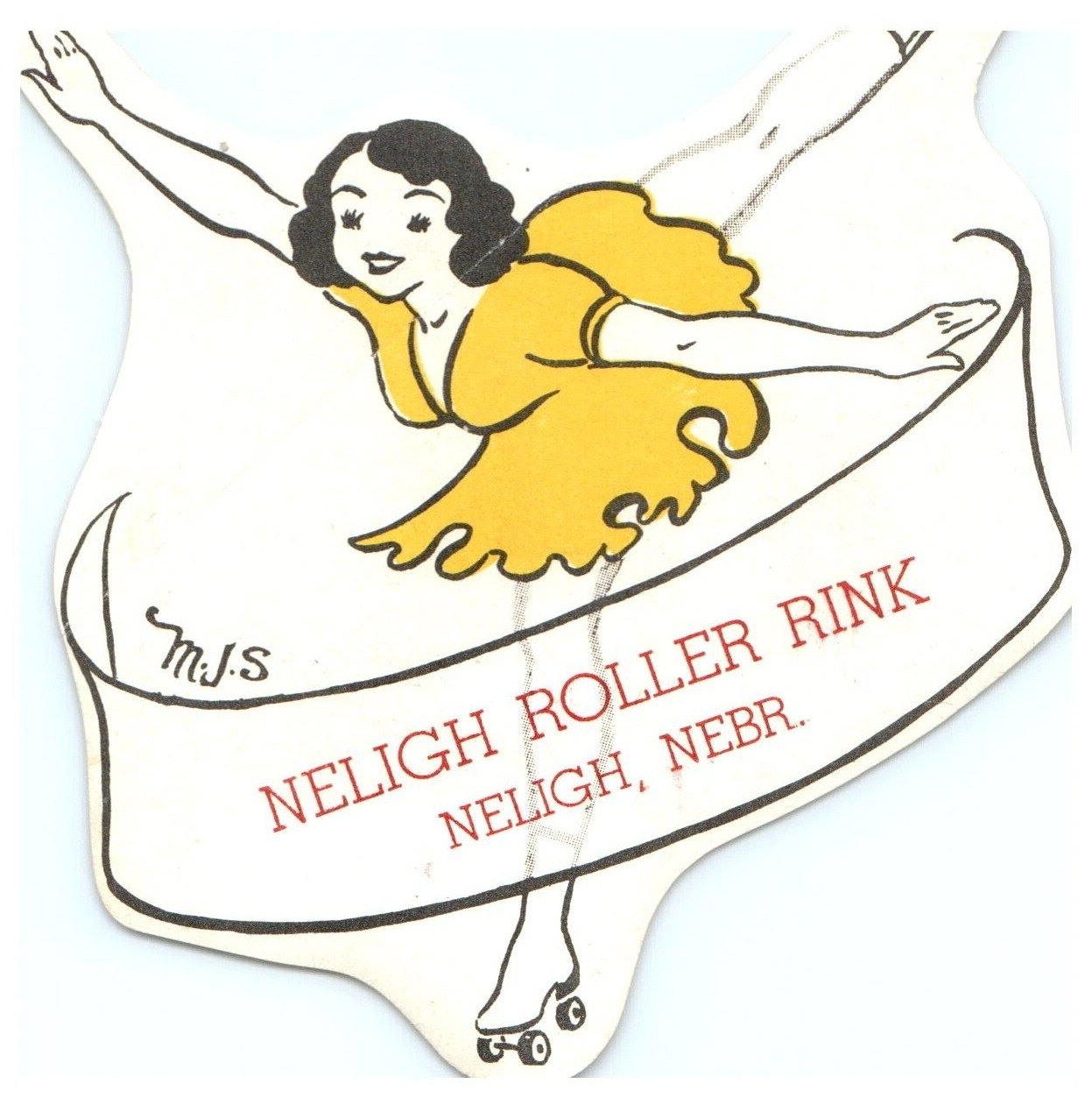 MJS Signed Original Vintage 1940s Roller Skating Rink Sticker Neligh NE s12