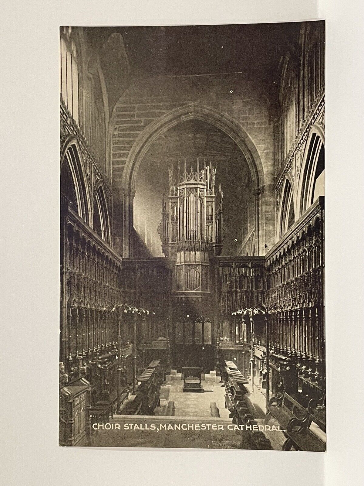 Choir Stalls. Manchester Cathedral.  Postcard.