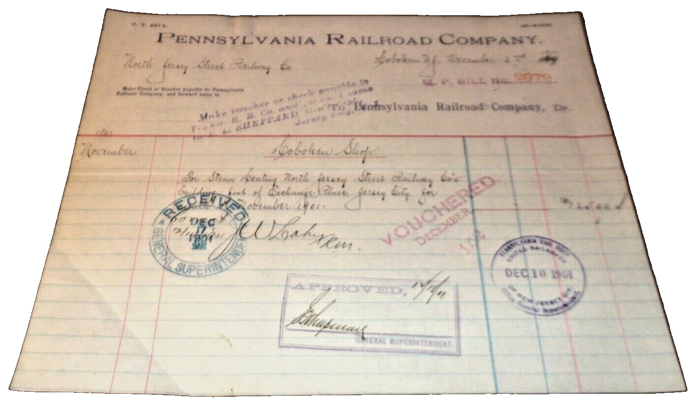 1901 PENNSYLVANIA RAILROAD PRR BILL EXCHANGE PLACE NORTH JERSEY STREET RAILWAY 