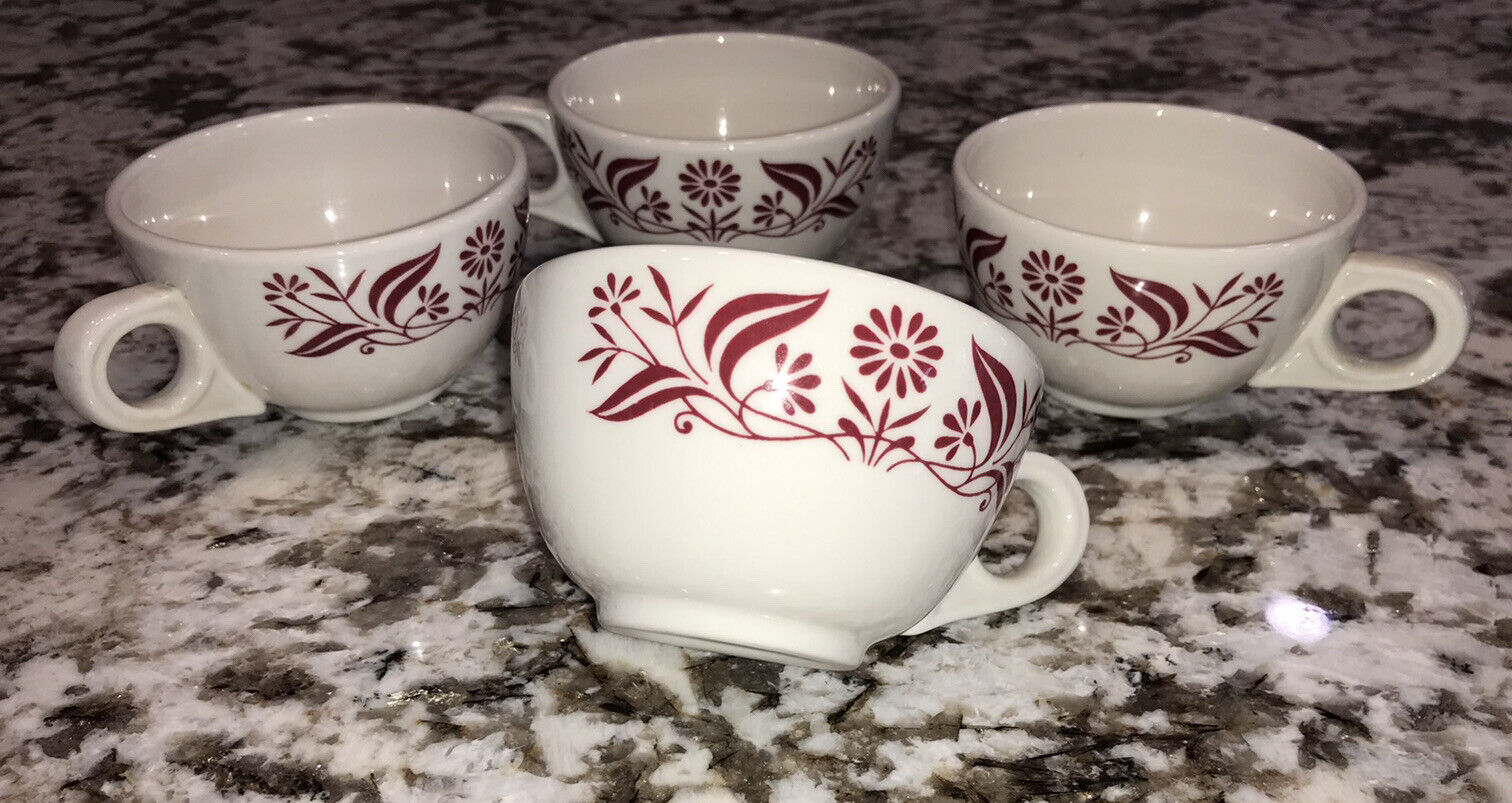 HOMER LAUGHLIN BEST CHINA 1970s CUSTOM LOT OF 4 CUPS RED DAISIES  RESTAURANT EUC