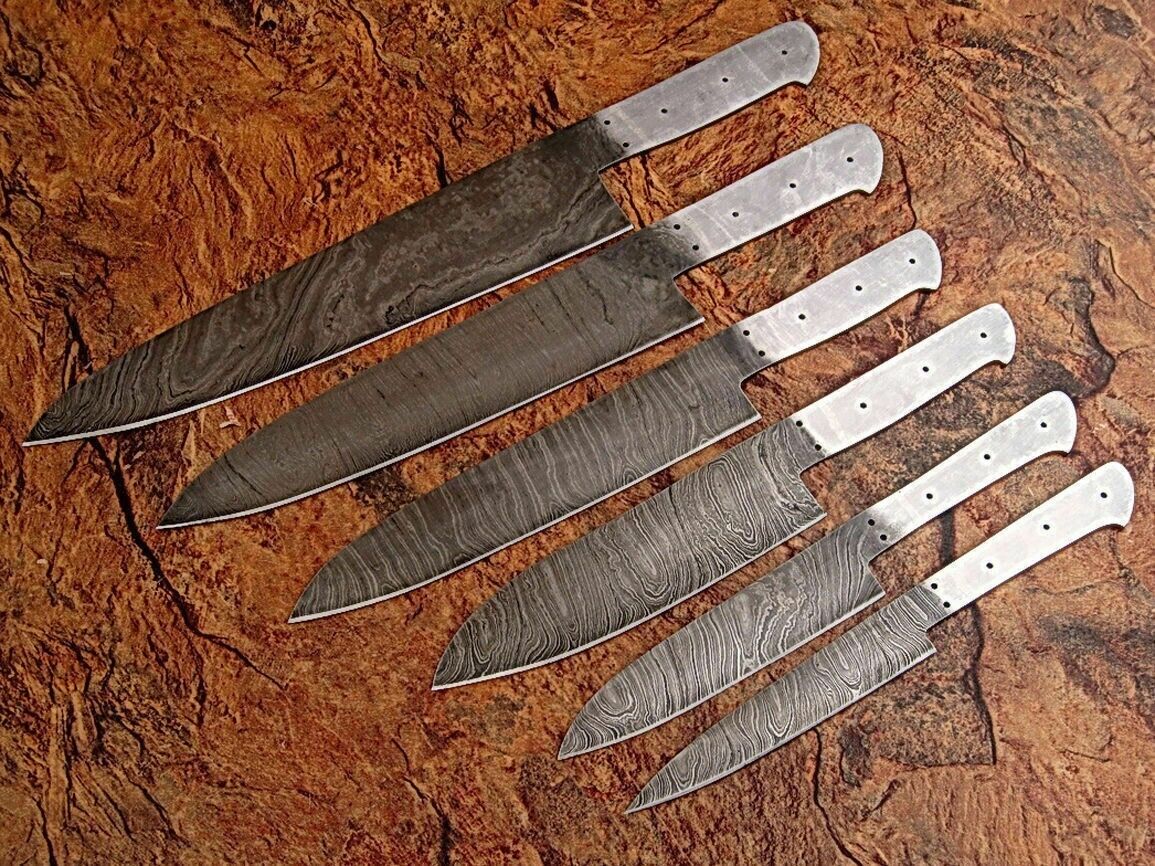 Eye Catching Custom Made Damascus full tang Steel Professional Kitchen Knife set