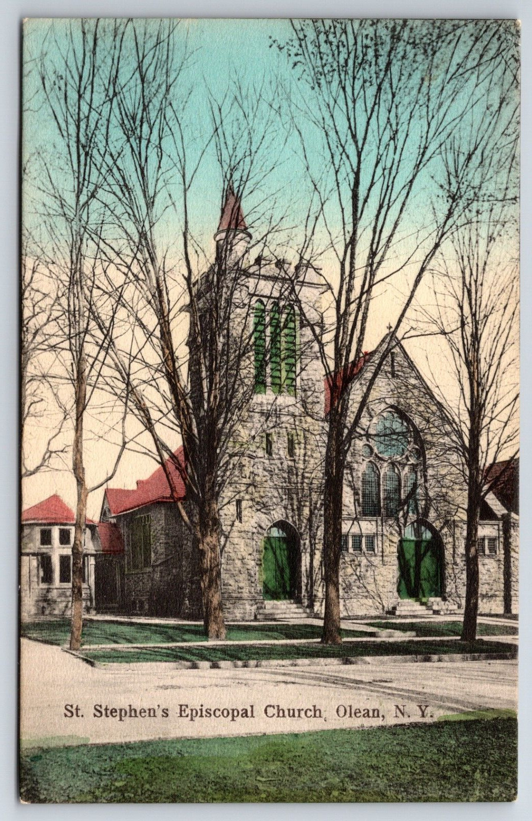 St Stephens Episcopal Church Olean New York NY Hand Colored c1900\'s Vtg Postcard