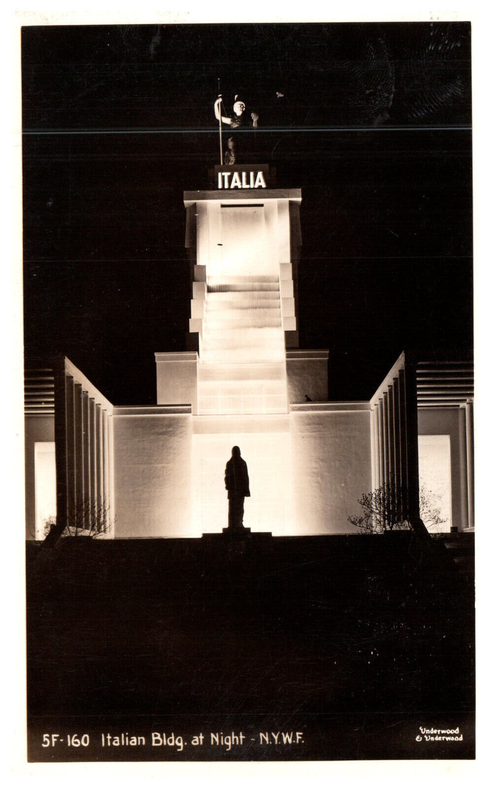 Vintage Postcard RPPC 1939 New York World\'s Fair Italian Building at Night-A2-9