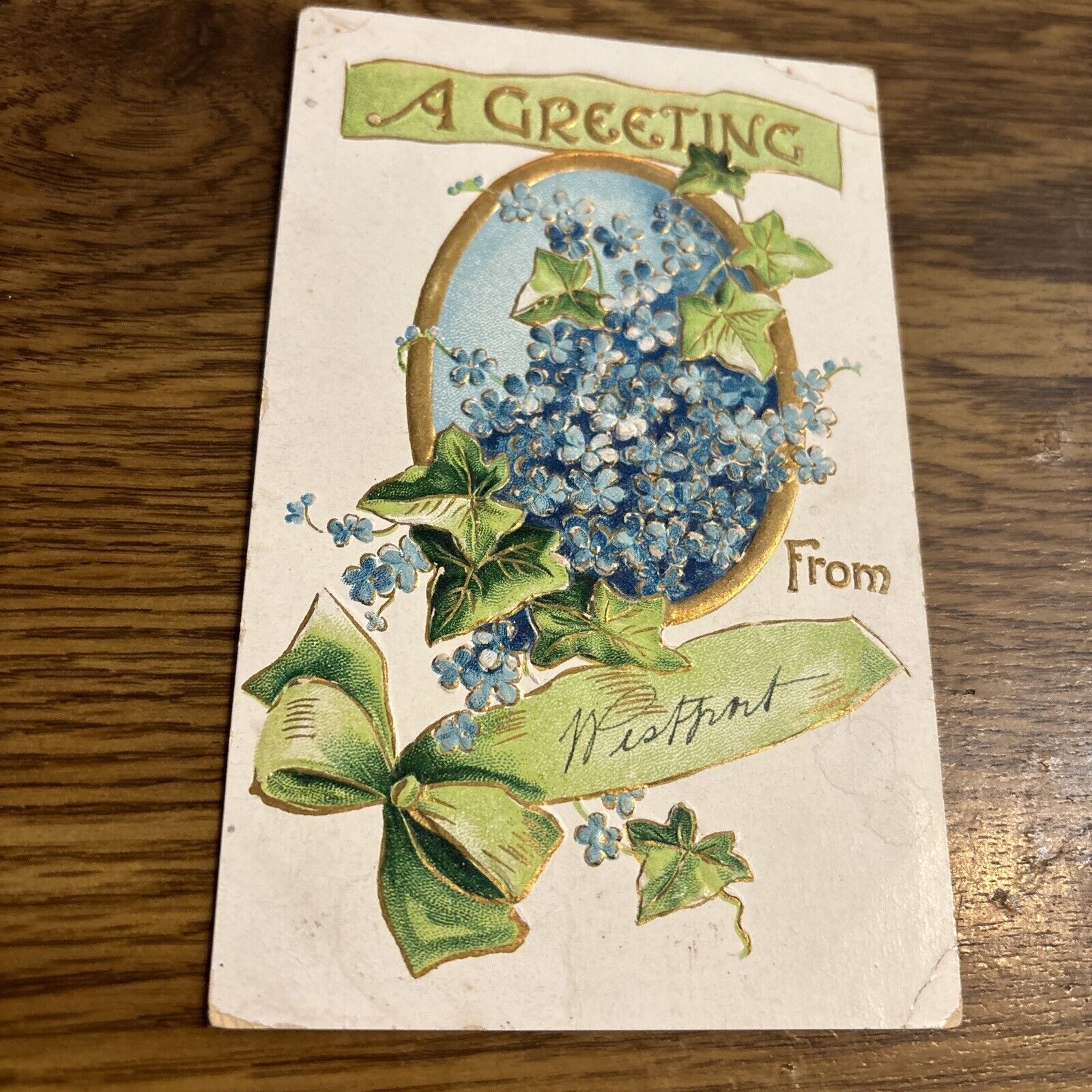 Vintage Postcard A Greeting From Westport Embossed design
