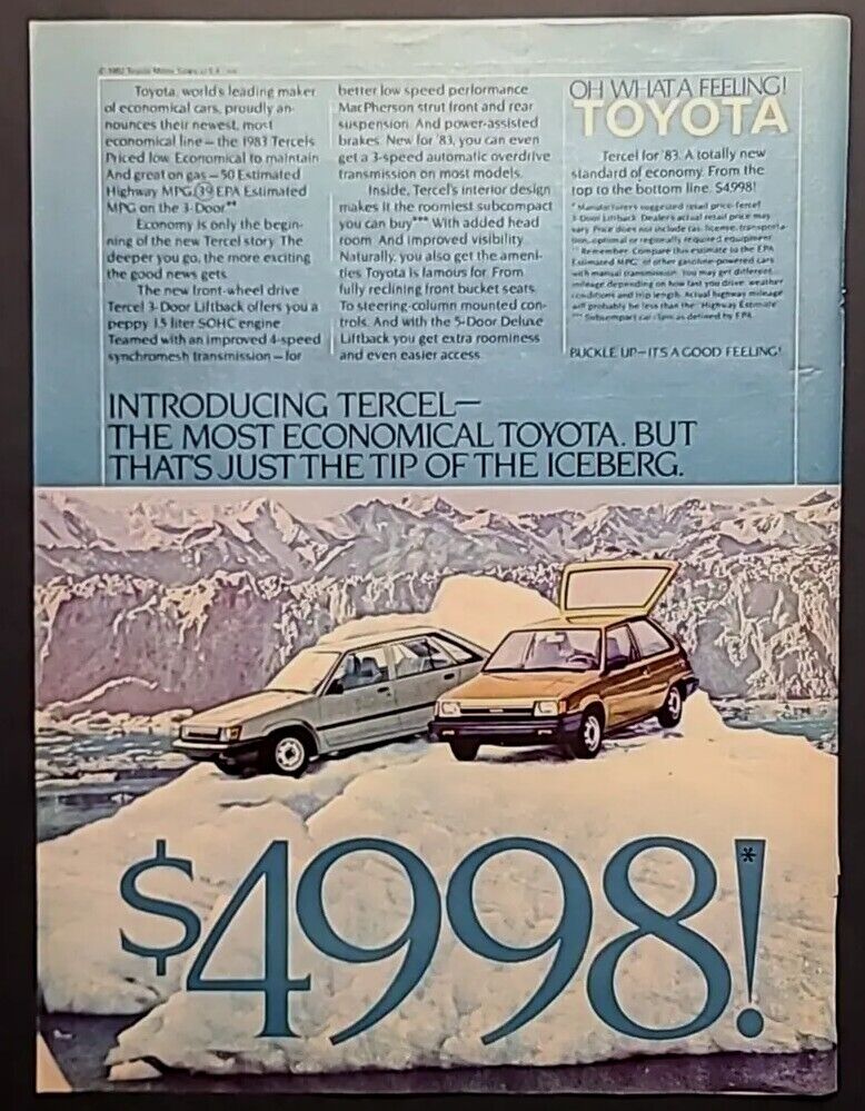 1982 Toyota Tercel The Most Economical Toyota... Vtg 1980\'s Magazine Print Ad